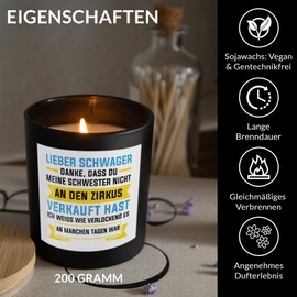 22Feels Schwager Geschenk Spruchkerze MEINE SCHWESTER Hochzeit Sojawachs Kerze im Glas "Danke Dass Du Mich Nicht" Bruder der Braut des Bräutigams Handgemacht Duft Vegan Nachhaltig - ZITRUS