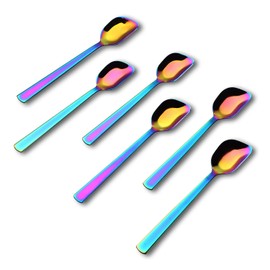 GoGeiLi Yogurt Spoon, Stainless Steel Gelato/Ice Cream Spoon, Rainbow Fruit Spoon, Dessert Spoon, 6.4-inch, Set of 6