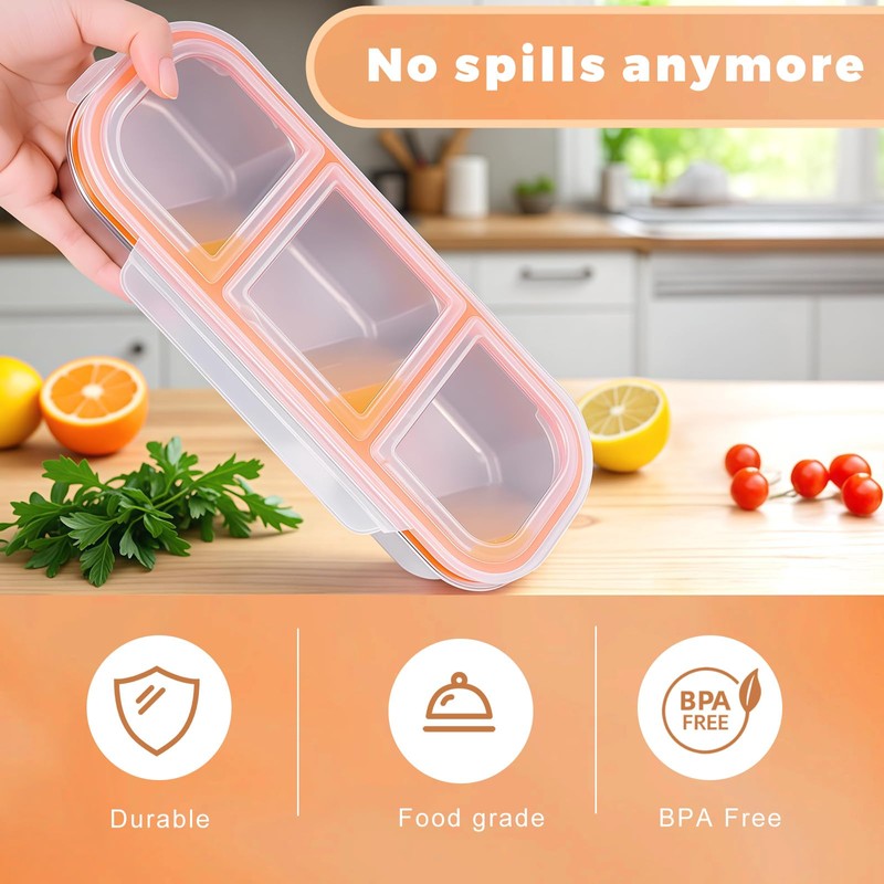 Shimmerz Stainless Steel Snack Container, Reusable 3 Compartment Spice Box