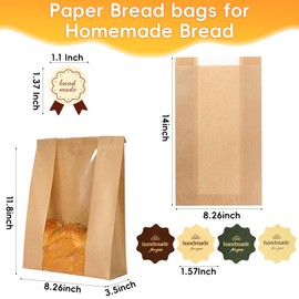Funcoo 30 pcs Bread Bags for Homemade Bread Paper Sourdough Bread Bakery Storage Bags with Window, Large Bakery Bread Loaf Bags for Baked Goods Packaging, Label Seal sticker included