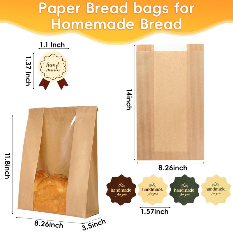 Funcoo 30 pcs Bread Bags for Homemade Bread Paper Sourdough