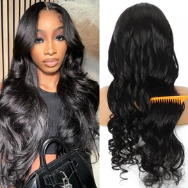 Sarahabeluve Body Wave Lace Front Wigs Human Hair Pre Plucked Pre Curled Wear and Go 250% Density 13x4 HD Lace Front Wigs for Black Women 100% Human Hair 26 Inch Natural Black