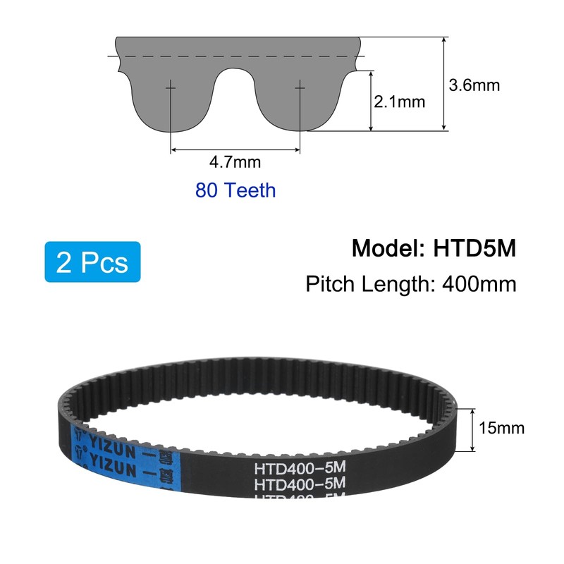 sourcing map 2pcs HTD-5M Rubber Timing Belt 80 Teeth, 400mm