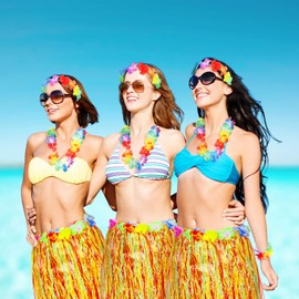 2 Sets 60 cm Hawaiian Hula Grass Skirt with Pineapple Sunglasses Flower Accessories, Straw (Colorful Skirts)
