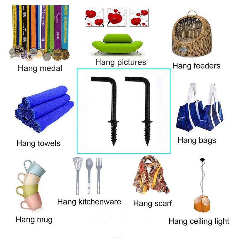 IDEALSV Black 7/8 Inch 1 Shape Screw Hooks, L Shape