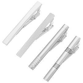 Bekecidi 4 PCS Tie Clips for Men, Sliver Tie Clip Long Styles Tie Bar Clip Necktie Tie Bar Pinch Clips Tie Pins for Men Business Wedding Anniversary Suit Accessories