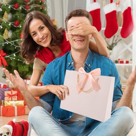 Gift Bag with Bow, White Gift Bags for Birthday, Wedding, Festival Party, Christmas, 32 x 25 x 10 cm, (White, Pack of 8)