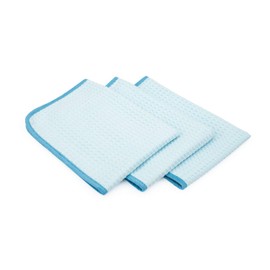 The Rag Company - Dry Me A River - Professional Korean 70/30 Blend, Microfiber Waffle-Weave, Drying & Detailing Towels, Soft Suede Edges, 390gsm, 16in x 24in, Light Blue (3-Pack)