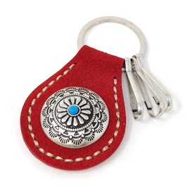 H.N.Z Key Chain nskh-003 Suede Concho Turquoise Native American Keychain, red
