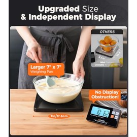 Atogou Wireless Kitchen Scale, 22lb/10kg Food Scale with Detachable Display & Larger Platform, 0.01oz/1g, 9 Units, Counting Function, Stainless Steel,
