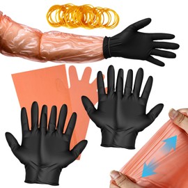 Barafat 50 Disposable Field Dressing Gloves Veterinary Insemination Rectal Long Gloves, Extra Long Sleeve Full Arm (Orange)
