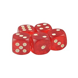 Set of 5 Red Transparent Dice Glow in the Dark Spots Round Corner 16mm in Snow Organza Bag