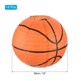 PATIKIL 12inch Paper Lanterns, 6Pcs Basketball Hanging Decorative Lantern Round Ball Design for Party Decorations Birthday Wedding Bridal Showers Decor Supplies, Orange Black