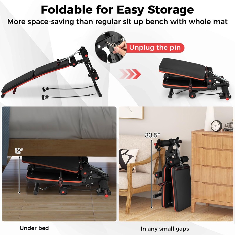 KOTEK Sit Up Bench, Foldable & Adjustable Ab Workout Equipment
