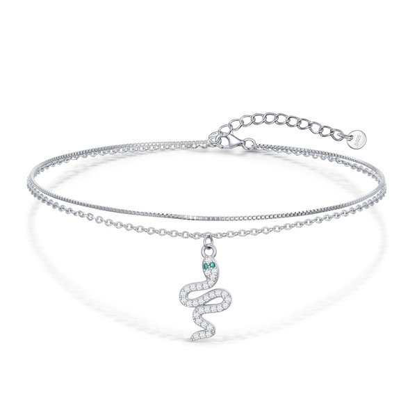 CHIC & ARTSY 925 Sterling Silver Snake Double Layer Anklet