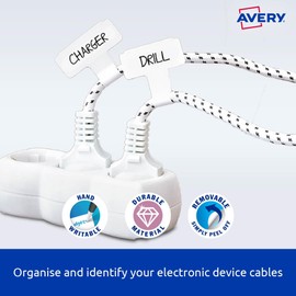 Avery Durable Organisation & Storage Tags - Organisation Stickers - Home Storage & Organisation - White, 40 x 60 mm, 24 Labels / 4 Sheets (39032)