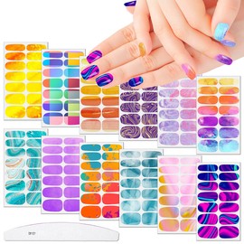 XEAOHESY 12 Sheets Aurora Gradient Color Nail Polish Strips Cloud Nail Stickers Full Nail Wraps Self-Adhesive Graffiti Gel Nail Strips Stickers for Nails with Nail File for Women Kids