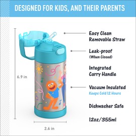 THERMOS FUNTAINER Water Bottle with Straw, 12oz Vacuum Insulated Water Bottle for Kids Stainless Steel with Lid Woman Rachel