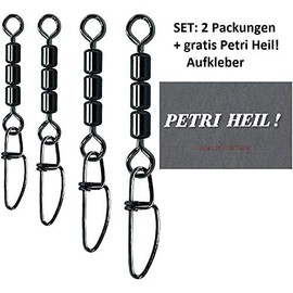 Set of 2 packs (total 12 pieces) Jenzi high-speed swivel with fastlock carabiner, black nickel, size 10 12 kg + free Petri Heil! sticker