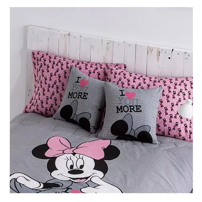 Compe Edrecolcha Minnie Gris Matrimonial C/2 Cojines, Algodón