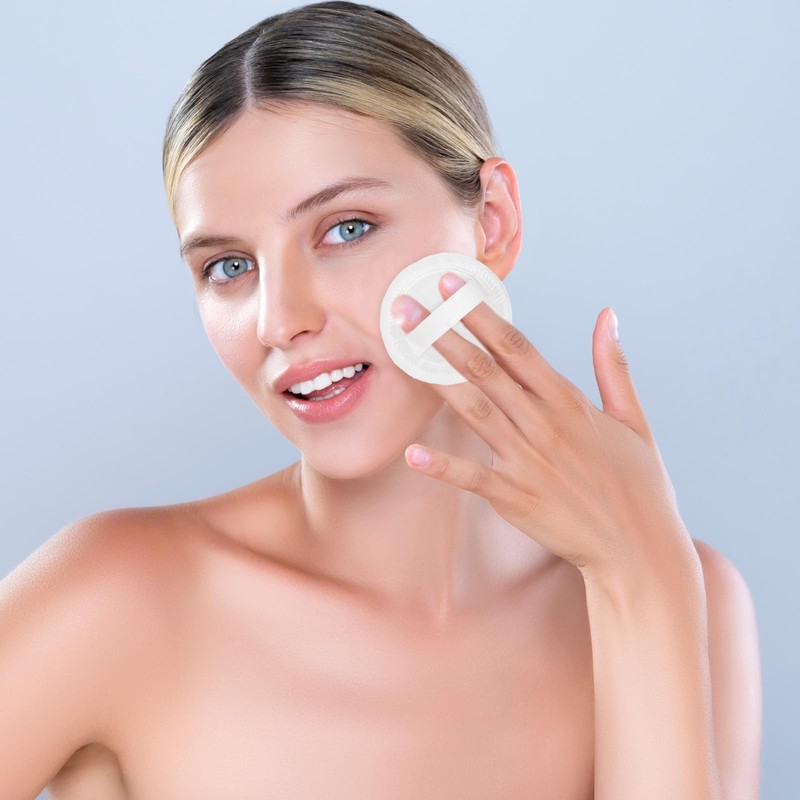 10Pcs 100% Cotton Round Makeup Powder Puff, White Round Velour