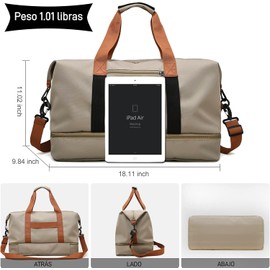 JeeLeeko Maleta Deportiva Bolsa para gym Diseño de Separación Húmedo y Seco Bolsa de viaje con ompartimento para Zapatos, para Hombres y Mujeres moda impermeable(Caqui)