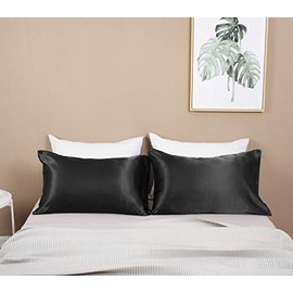 Luxury Silky Satin Pillowcase for Hair and Skin, 2-Pack - Standard Size Pillow Cases - Satin Silky Pillow Covers (2-Pack Standard, Black)