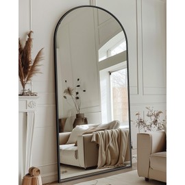 Antok Full Length Mirror, 71"x32" Floor Mirror with Stand, Hanging Mounted Mirrors for Bedroom, Living Room, Cloakroom, Dining Room, Black, Arched