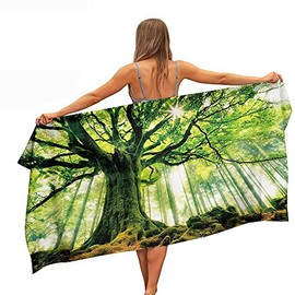 Ulticool Hand Towel Tree Nature Forest Nature - For Men or Women - Quick Drying Bath Towel Microfibre Beach Towel - 160 x 80 cm - Travel Sports Spa Yoga - Double Sided Print - Green