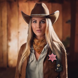 Pink Sheriff Badge | Cowgirl Pink Police Badge | Costume Accessory | 2.5H X 2.3W Inches | Pink/Silver