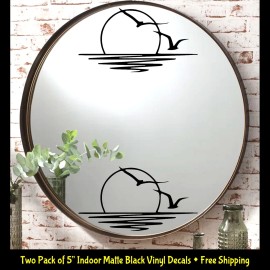 Signage Cafe Sunset Water Birds Two 5" Indoor Removable Matte Black Vinyl Wall Mirrors