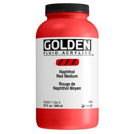 Fluid Acrylics by GOLDEN, Naphthol Red Medium, 32 fl. oz. Jar, Professional Acrylic Paint, Semi-Opaque
