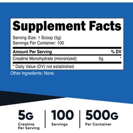 Creatine Monohydrate Micronized Powder 500g | 5000mg per Serving, 100 Servings | Muscle Growth, Strength & Performance Supplement | Non-GMO, Lab Tested, 17.9 Oz