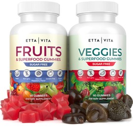 Everyday Debloat & Detox Sugar-Free Fruits and Veggies Gummies - Energy Support with Superfood Fruit and Vegetable Supplement (120 Chews) Cruelty-Free, Vegan, Gluten-Free, Fruit and Vegetable Vitamin