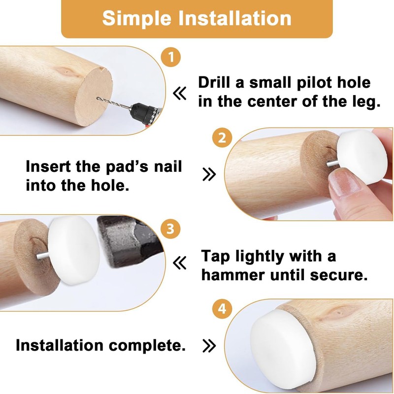 TOP-VIGOR 25Pcs Furniture Glides Nails, 17.5mm Plastic Furniture Feet Sliders,