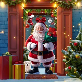 Christmas Santa Photography Background Xmas Big Santa Theme Door Banner Aldult Kid Boy Girl Birthday Party New Year Holiday Party Decorations Photo Props Supplies 35.4x72.8in-BECKTEN