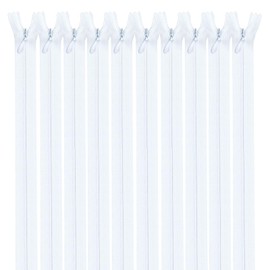 Nzexlyva 10 Pcs Zips for Sewing, White Nylon Coil Zipper by The Yards, Closed-Ended Nylon Invisible Zippers and Sliders for Skirts Cushions Pillows Clothes DIY Craft Tailor Dressmaking