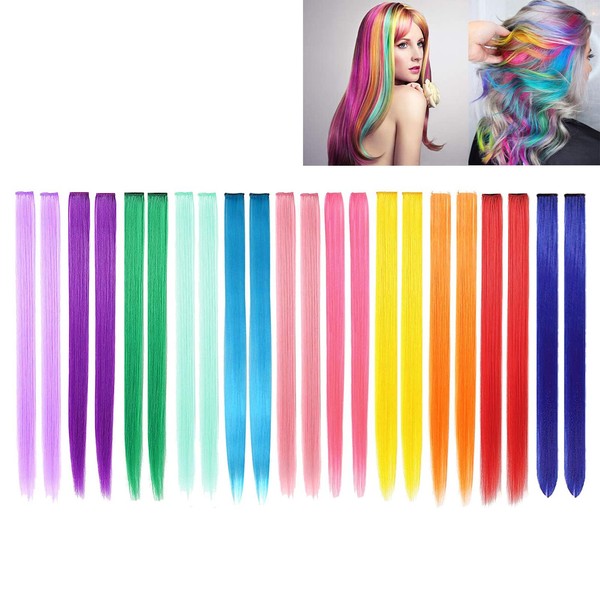 22 Stück Haarverlängerungen, Cospaly Fashion Synthetic Hair Extensions, Rainbow Straight