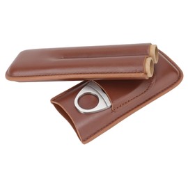 Leather Travel Cigar Case Portable Cigar Cutter Cigar Holder for 2 Cigars Business Office Manual Sewing Cigar Cases for Clipper Cigar Leather 2 Cigars