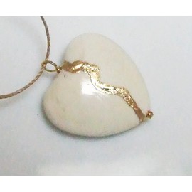 Kintsugi Large 1" White Howlite Broken Heart Mended with 23k Gold, Cord Necklace