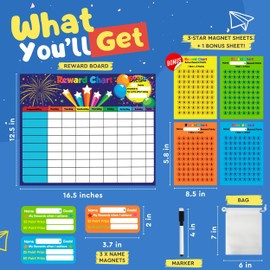 Wowzahh Chore Chart for Kids – Visual Schedule and Reward Chart – Magnetic Board with Magnetic Star Stickers, Kids Habit Tracker, Dry Erase and Magnetic Pen