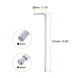 QUARKZMAN 2 Pieces Ball Head Allen Key 4mm L Shape Extra Long Arm Chrome Vanadium Steel Hex Key Repair Tool for Home Repairs, Silver