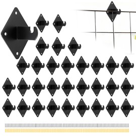 Sumnacon 32 PCS Gridwall Mount Brackets, Metal Grid Panel Accessories, Wall Mounting Bracket Hooks, Black Grid Wall Panels Holder Wire Basket Hanger for Display Retail Garage Shop Office Organization