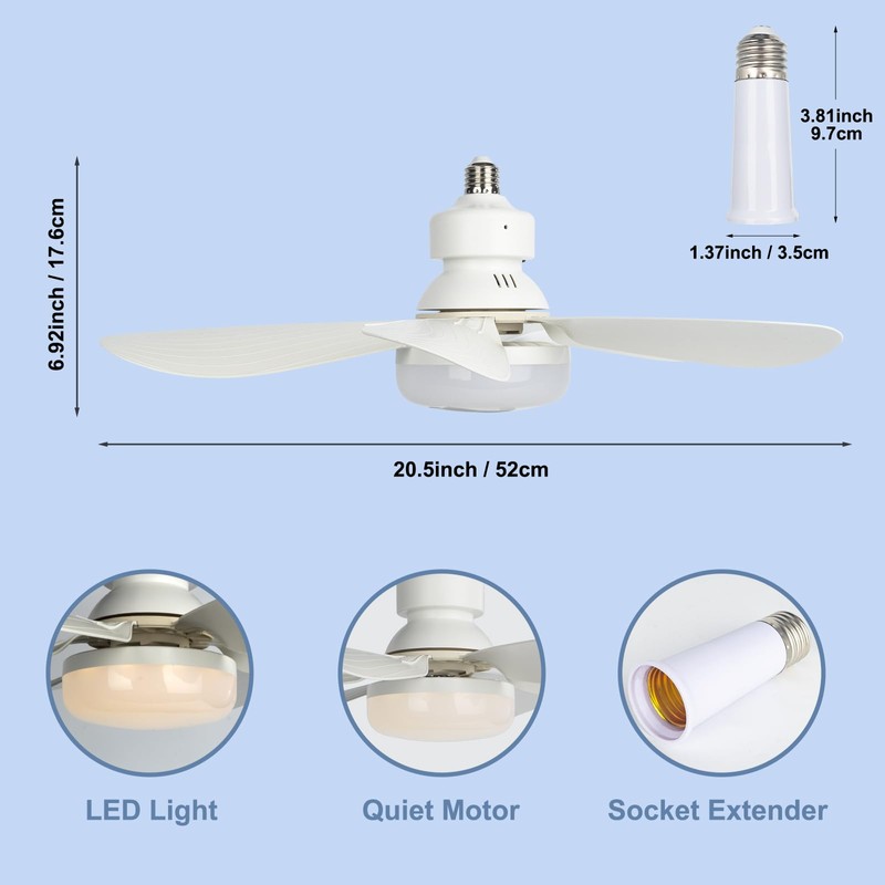 We Charger Socket Fan Light, 20.5IN Light Bulb Fan with