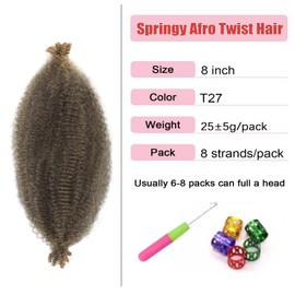 Springy Afro Twist Hair 8 Inch 7 Packs Marley Twist Braiding Hair for Faux Locs Spring Twist Hair Butterfly Locs Synthetic Kinky twist Braiding Hair (8inch,T27-7,)