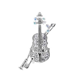 chelseachicNYC Tiny Jewel Crystal Violin and Bow Brooch Pin Silver