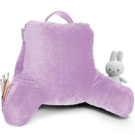 Clara Clark Reading Pillow for Kids, Small Back Pillow for Sitting Up in Bed, Memory Foam Back Support Pillow, Reading Pillows for Sitting in Bed, Lavender Gaming Pillow for Bed with Arms and Pockets