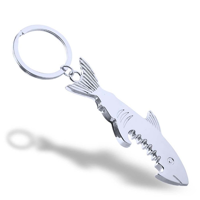 2pcs Shark Shape Bottle Opener, Multi-Function Key Chain, Fish Bottle