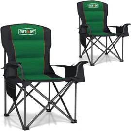 Overmont Oversized Folding Camping Chair 2Pack - 450lbs Support with Padded Cushion Cooler Pockets - Heavy Duty Collapsible Chairs for Sports Garden Beach Fishing Green 2pk