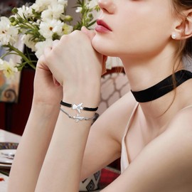 JENCVNL Guardian Angel Bracelet Women's Silver Pack of 2 Adjustable Guardian Angel Bracelet Handmade Lucky Charm Bracelet Friendship Bracelet for Women Girls Best Friends, Stainless steel, braided